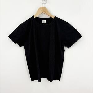 Leset Top Womens Small Black Tee Thick Boxy Cotton Scandi Quiet Luxury Cropped